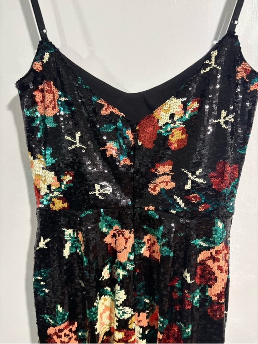 Sequin Floral Midi Slip Dress in Black and Green - Picture 2 of 5
